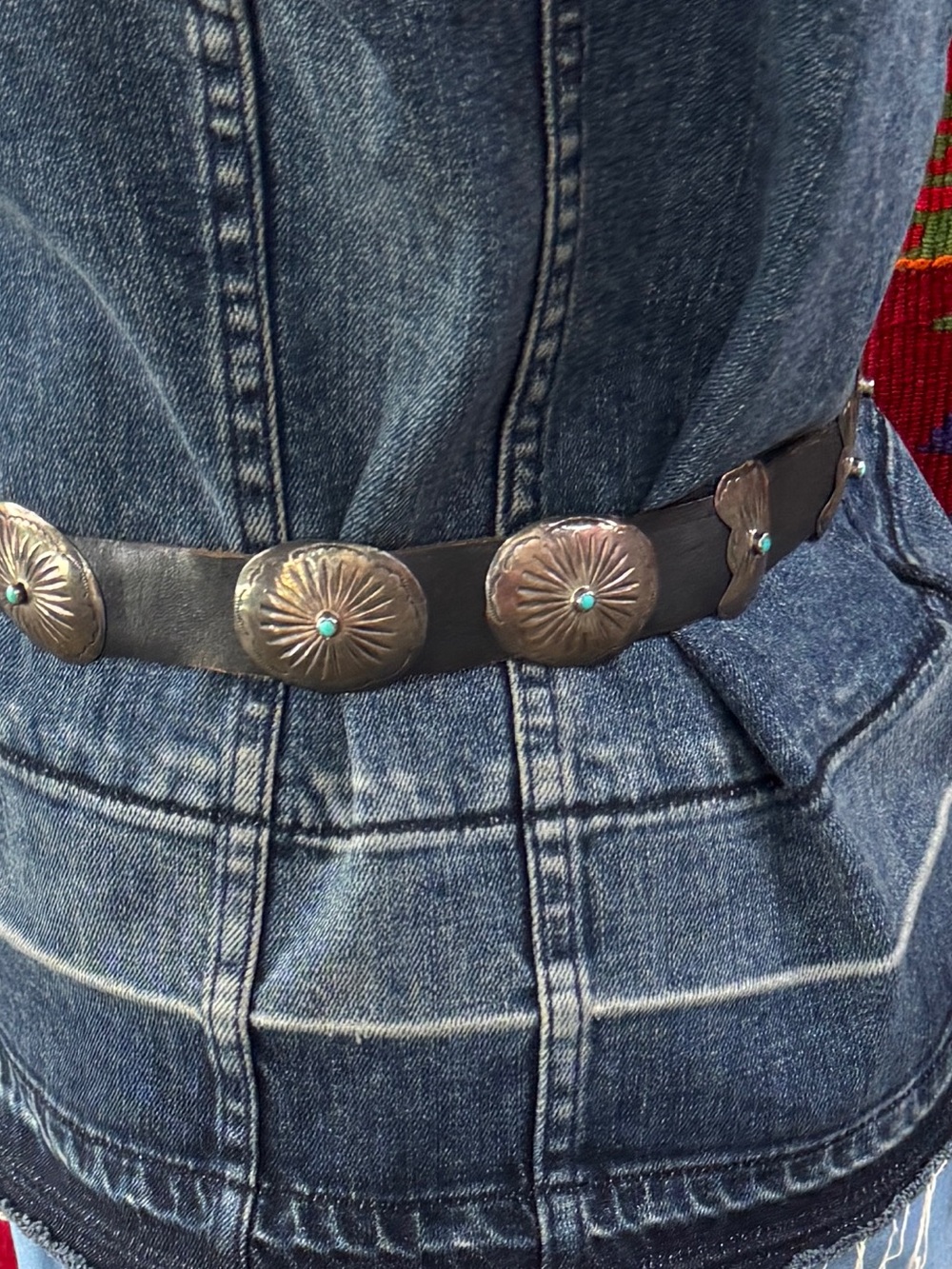 🌹Stunning Vtg Navajo 13 pc Sterling Silver & Turquoise Concho Leather Belt~MINT - Picture 3 of 16